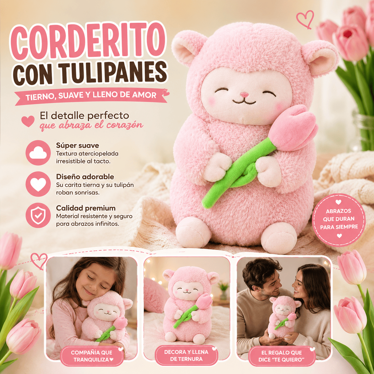 Peluche Corderito que Enamora 🐑🌷 | El Regalo Más Tierno